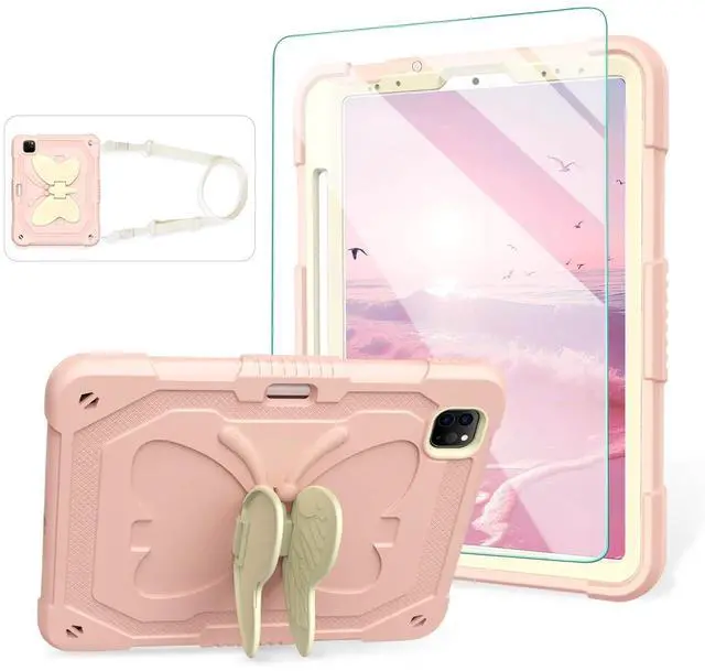 Main image of for iPad Air 5th Generation Case iPad Pro 11 inch Case 4th 3rd for Kids Girls with Screen Protector, Butterfly Kickstand, Shoulder Strap, Pencil Holder Cover for iPad Air 4th Gen 10.9'' Pink