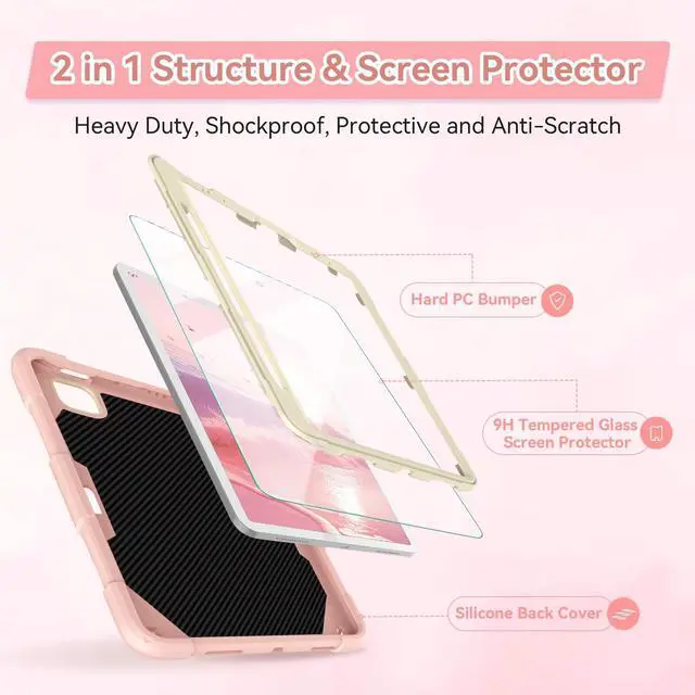 Alt view image 3 of 5 - for iPad Air 5th Generation Case iPad Pro 11 inch Case 4th 3rd for Kids Girls with Screen Protector, Butterfly Kickstand, Shoulder Strap, Pencil Holder Cover for iPad Air 4th Gen 10.9'' Pink