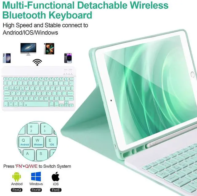 Alt view image 3 of 5 - AHYWTAN Keyboard Case for iPad 9/8/7th Gen 10.2'',Case with Keyboard ipad 10.2 inch,Keyboard for iPad 9th Gen,Bluetooth Keyboard for iPad 10.2,iPad Keyboard Case 9th Gen with Pencil Holder (Green)
