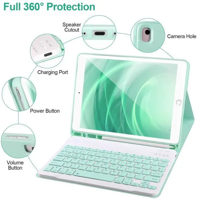 Alt view image 5 of 5 - AHYWTAN Keyboard Case for iPad 9/8/7th Gen 10.2'',Case with Keyboard ipad 10.2 inch,Keyboard for iPad 9th Gen,Bluetooth Keyboard for iPad 10.2,iPad Keyboard Case 9th Gen with Pencil Holder (Green)