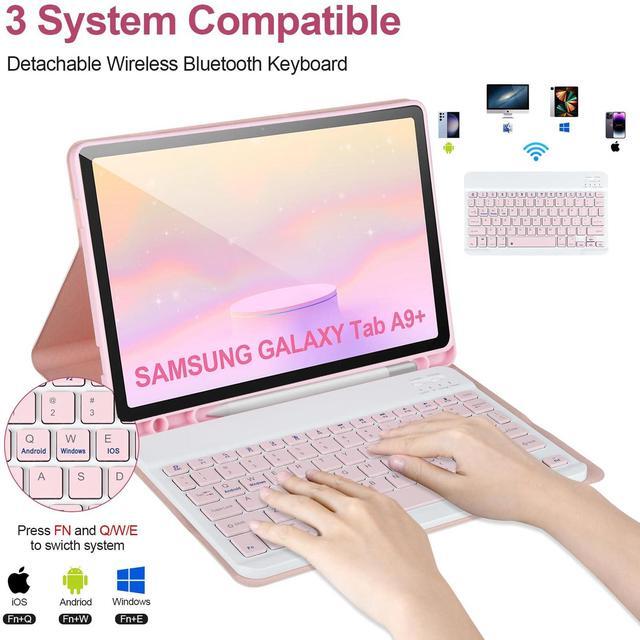Alt view image 4 of 5 - Keyboard Case for Samsung Galaxy Tab A9+/Plus 11 2023(SM-X210/X216/X218),Case with Keyboard for Samsung Tab A9+ with S Pen Holder,Detachable Bluetooth Keyboard for Galaxy A11 Auto Wake/Sleep,Pink