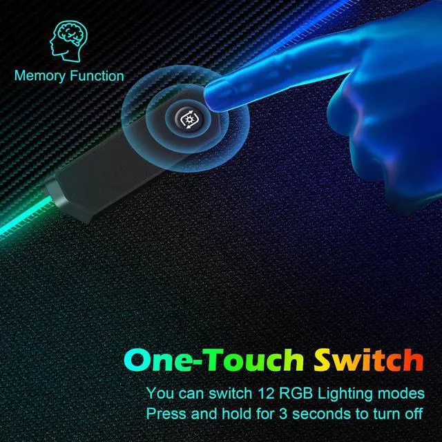 Alt view image 5 of 5 - RGB Gaming Mouse Pad with LED Cable, XXL Large Mousepad with 13 Light Modes 800x300x4mm Non-Slip Rubber Base, Waterproof Computer Mat for Home Office Gaming Keyboard Desk Decor