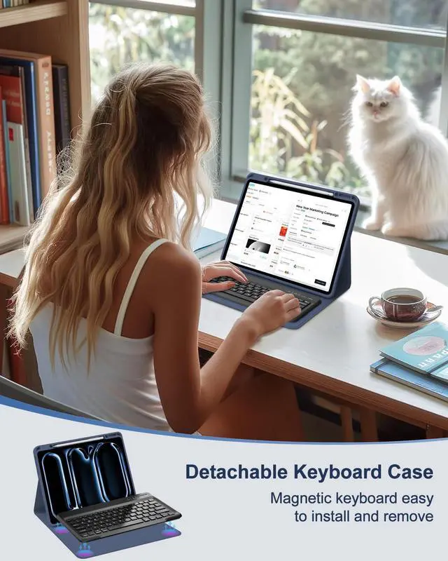 Alt view image 4 of 5 - iPad Pro 13 inch Case 2024 with Keyboard, Smart Folio Cover with Upper Pencil Holder for iPad Pro 13-inch M4, Rechargeable, Magnetic Detachable Bluetooth Keyboard for iPad Pro 7th Gen 13inch - Navy