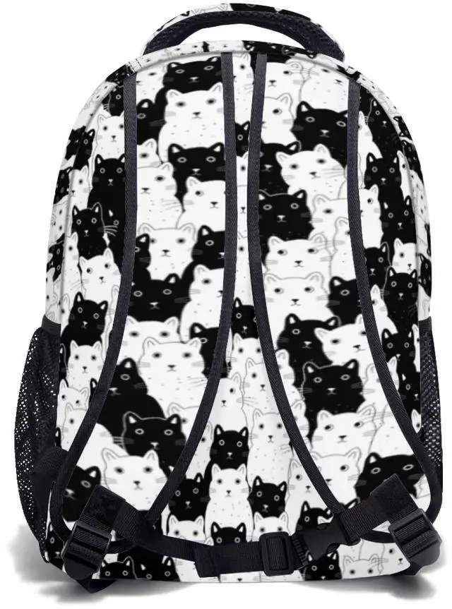 Alt view image 2 of 5 - Ancordivo Cute Cat Backpack Black and White Cat Theme Print School Bookbag Fun Animals Pattern College Shoulders Back Pack for Travel Hiking Camping