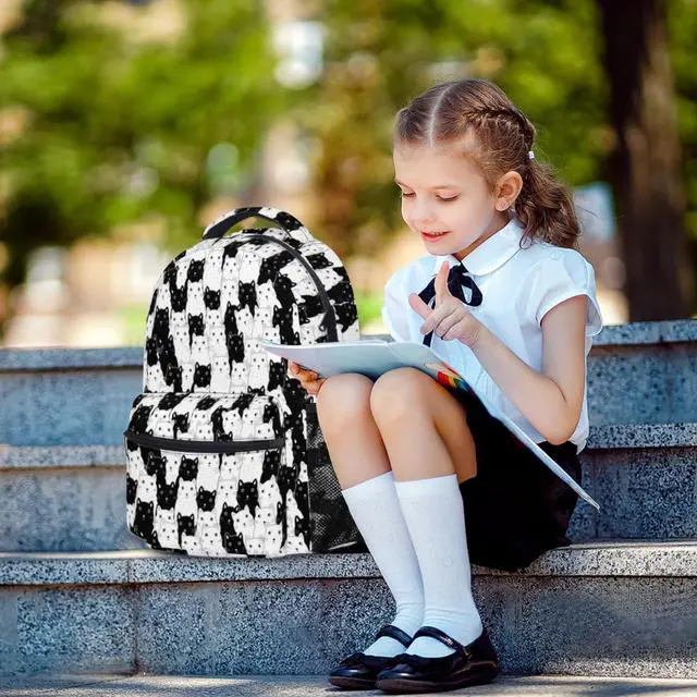 Alt view image 5 of 5 - Ancordivo Cute Cat Backpack Black and White Cat Theme Print School Bookbag Fun Animals Pattern College Shoulders Back Pack for Travel Hiking Camping
