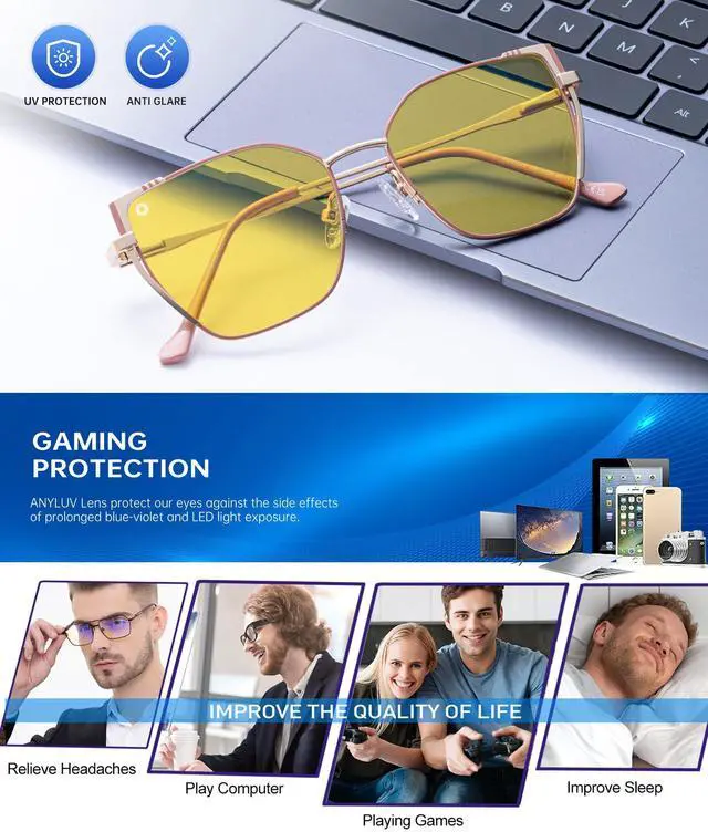 Alt view image 4 of 5 - ANYLUV Blue-Light-Glasses Women Blue-Light Blocking-Glasses: Womens Bluelight Glasses Computer Screen Blocker Eyes Protection