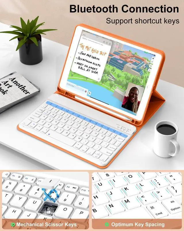 Alt view image 4 of 5 - aoub Keyboard Case for iPad 9th/8th/7th Generation 10.2 Inch (2021/2020/2019) Detachable Wireless Bluetooth Keyboard, Stand Folio Cover with Pencil Holder, Auto Sleep/Wake, Orange