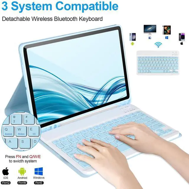 Alt view image 3 of 5 - Keyboard Case for Samsung Galaxy Tab S9 FE 5G 10.9-inch, Keyboard for Samsung Tab S9 11'',Bluetooth Detachable Keyboard, Smart Cover Compatible with S Pen, Auto Sleep/Wake (Blue)