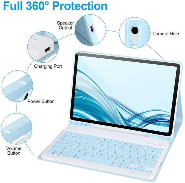Alt view image 4 of 5 - Keyboard Case for Samsung Galaxy Tab S9 FE 5G 10.9-inch, Keyboard for Samsung Tab S9 11'',Bluetooth Detachable Keyboard, Smart Cover Compatible with S Pen, Auto Sleep/Wake (Blue)