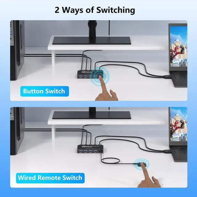 Alt view image 3 of 5 - USB 3.0 HDMI KVM Switch 1 Monitors 2 Computers, 4K@60Hz KVM Switch, USB Switch, KVM Switches for 2 Computers Sharing Monitor Keyboard Mouse Printer, Included 2 HDMI Cables 2 USB Cables and Controller