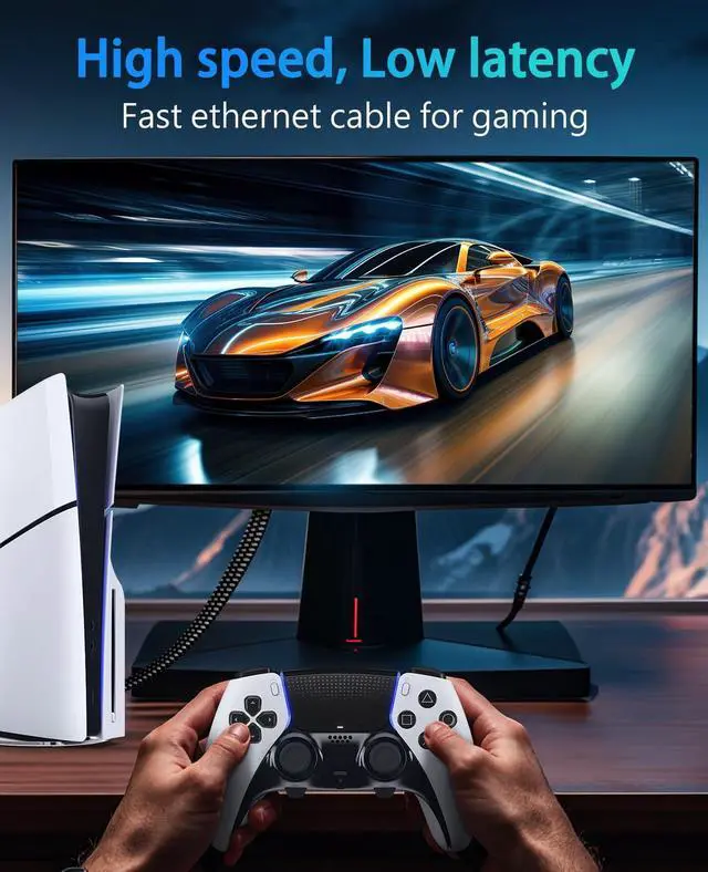 Alt view image 3 of 5 - ARISKEEN Cat 8 Ethernet Cable 50 FT, Nylon Braided High Speed Cat8 Network LAN Patch Cord, 40Gbps 2000Mhz Shielded RJ45 Flat Internet Cable (Black)