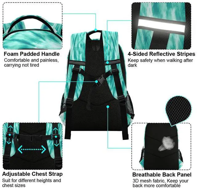 Alt view image 4 of 5 - ALAZA Teal Turquoise Tie Dye Backpacks Travel Laptop Daypack School Book Bag for Men Women Teens Kids one-size