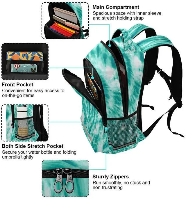 Alt view image 5 of 5 - ALAZA Teal Turquoise Tie Dye Backpacks Travel Laptop Daypack School Book Bag for Men Women Teens Kids one-size