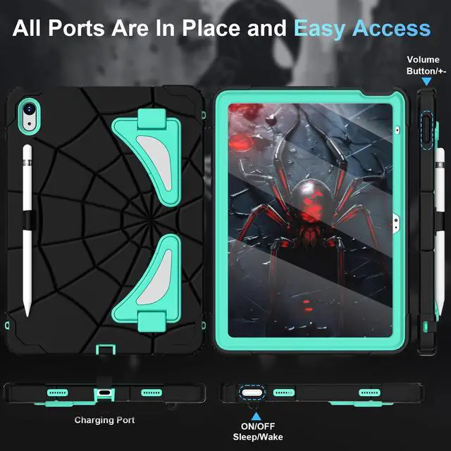 Alt view image 5 of 5 - Auizotl for iPad 11-inch A16 11th/10th Generation Case 11.0/10.9 Inch,Kids Friendly 10th Generation iPad Case with Screen Protector Pencil Holder,Heavy Duty Shockproof for iPad 10.9 Case,Black Mint