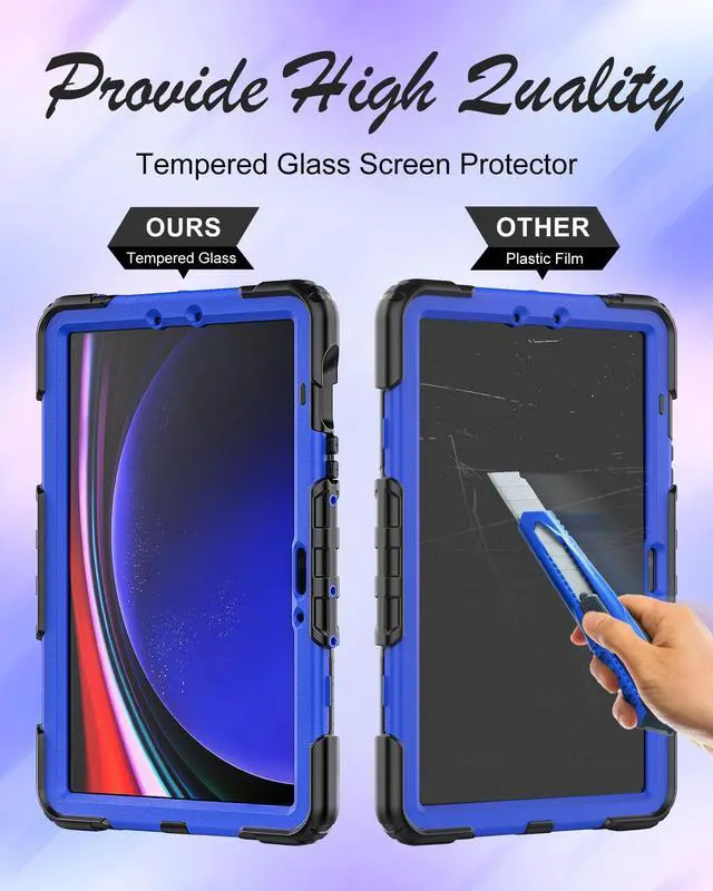 Alt view image 2 of 5 - BASE MALL Case for Samsung Galaxy Tab S10 FE/S9 FE/S9 Tablet Case 10.9/11-inch 2023 with Tempered Glass Screen Protector, Rotatable Kickstand/Hand & Shoulder Strap/S Pen Holder (Blue)