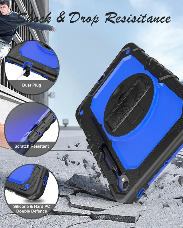 Alt view image 5 of 5 - BASE MALL Case for Samsung Galaxy Tab S10 FE/S9 FE/S9 Tablet Case 10.9/11-inch 2023 with Tempered Glass Screen Protector, Rotatable Kickstand/Hand & Shoulder Strap/S Pen Holder (Blue)