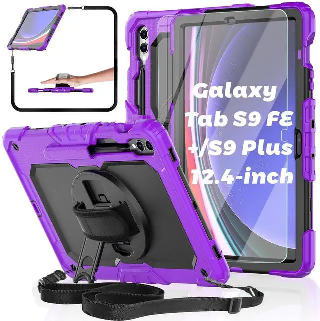 Main image of BASE MALL Case for Samsung Galaxy Tab S10 Plus/ S9 FE Plus/ S9 Plus 12.4" Tablet Case with Tempered Glass Screen Protector, Rotating Kickstand, S Pen Holder, Hand & Shoulder Strap (Purple)