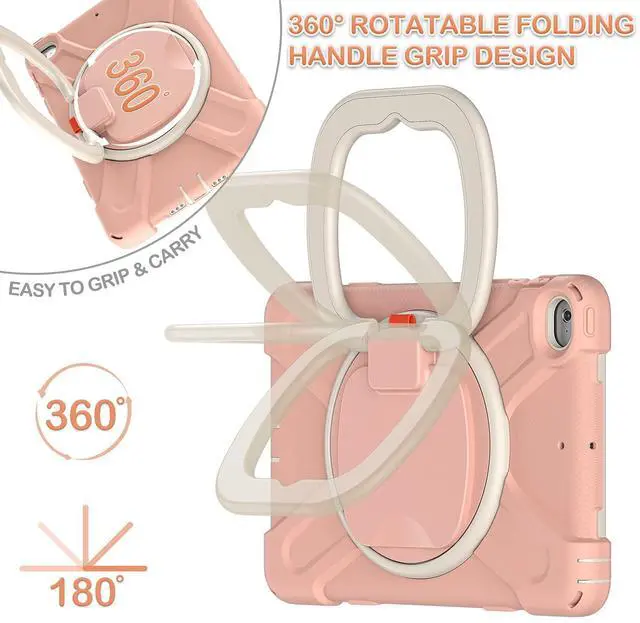 Alt view image 3 of 5 - BATYUE iPad Mini 5 Case,iPad Mini 4 Case, Heavy Shockproof Drop Case with Pencil Holder, 360deg Swivel Stand, Shoulder Strap;Cover for iPad Mini 5th/4th Generation 7.9 Inch;for Kids(Rose Gold)