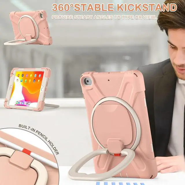 Alt view image 4 of 5 - BATYUE iPad Mini 5 Case,iPad Mini 4 Case, Heavy Shockproof Drop Case with Pencil Holder, 360deg Swivel Stand, Shoulder Strap;Cover for iPad Mini 5th/4th Generation 7.9 Inch;for Kids(Rose Gold)