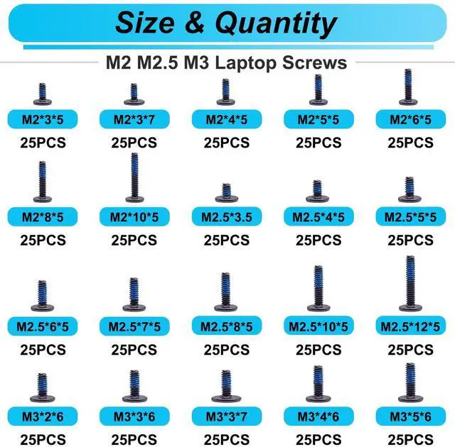 Alt view image 2 of 5 - Bemaka 480PCS M.2 Screws Motherboard Standoffs Screws Computer Screws Assortment Kit, NVMe Screws M.2 SSD Mounting Screws + 500PCS M2 M2.5 M3 Laptop Screws Computer Screws Kit 20 Sizes Blue Nylok Scre
