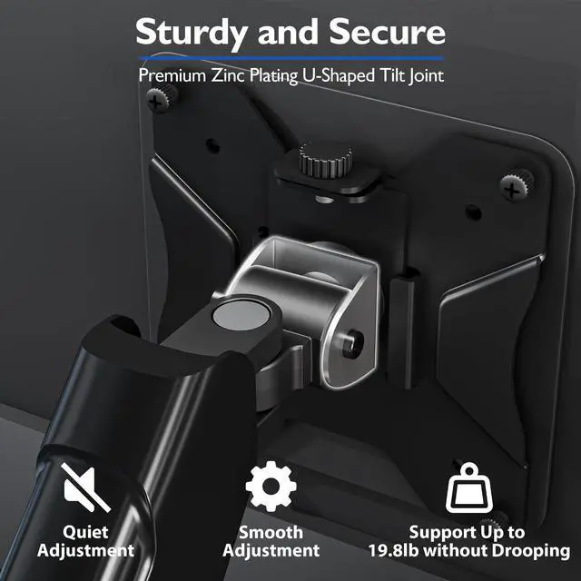 Alt view image 2 of 5 - BONTEC Single Monitor Arm Desk Mount for 13-34 Inch Screens, Adjustable Gas Spring Arm with Tilt, Swivel, Rotation, VESA 75x75mm 100x100mm, Holds up to 19.8lbs, C-Clamp & Grommet Base, Ergonomic Stand