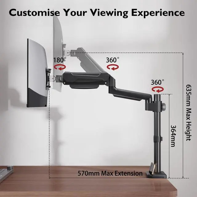 Alt view image 5 of 5 - BONTEC Single Monitor Arm Desk Mount for 13-34 Inch Screens, Adjustable Gas Spring Arm with Tilt, Swivel, Rotation, VESA 75x75mm 100x100mm, Holds up to 19.8lbs, C-Clamp & Grommet Base, Ergonomic Stand