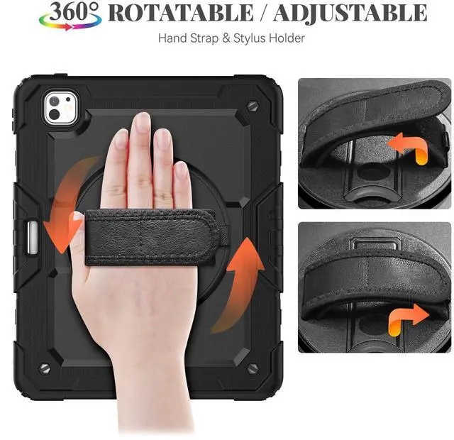 Alt view image 5 of 5 - BLOSOMEET Case for iPad Pro 13 Inch 2024 M4 with Tempered Glass Screen Protector & Pencil Holder, Heavy Duty iPad Cover for Pro 13 Inch with Stand Handle Shoulder Strap (Black)