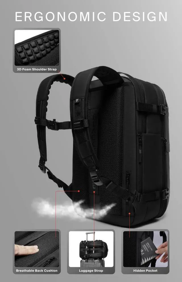 Alt view image 3 of 5 - BlackVoyage Vortex Vacuum Seal Travel Backpack 60L Exapandable Air Compression System Water Resistant TSA Lock Carry-On Suitcase Luggage Black AERO - Vacuum Pump Included