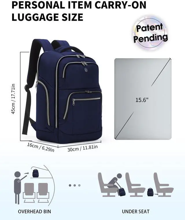 Alt view image 4 of 5 - Blue Quartz Laptop Backpack for Men Women, Business Travel Anti Theft Backpack Airline Approved, Water Resistant College Daypack Work Computer Bag with USB Charging Port, Fits 15.6 Inch Laptop