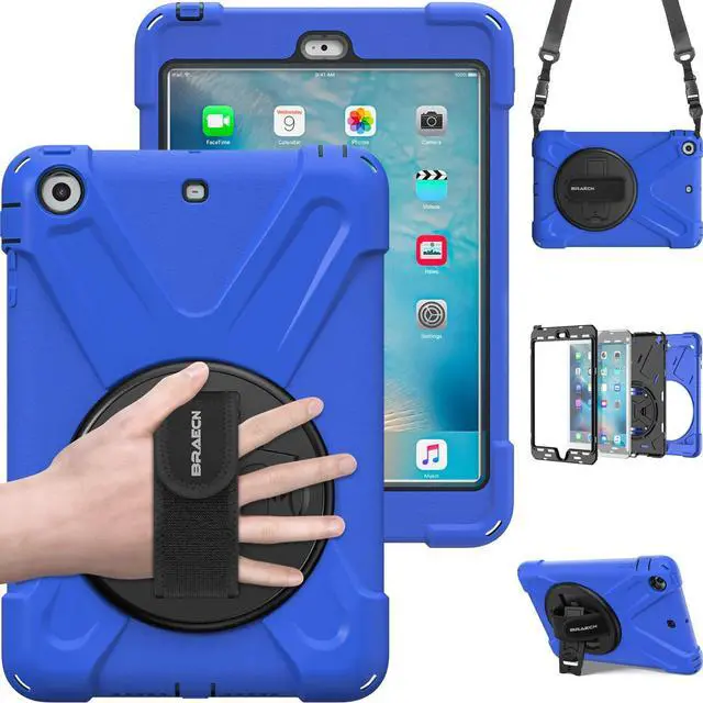 Main image of BRAECN for iPad Mini 1/2/3 Case with 360 Rotating Stand,Hand Grip Strap,Shoulder Strap for Apple iPad Mini1st, 2nd and 3rd Generation Case-Blue