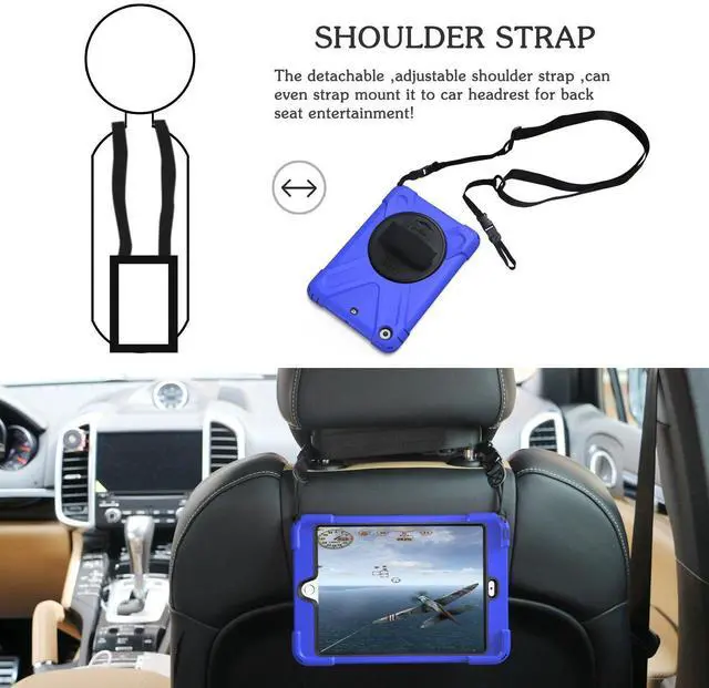 Alt view image 4 of 5 - BRAECN for iPad Mini 1/2/3 Case with 360 Rotating Stand,Hand Grip Strap,Shoulder Strap for Apple iPad Mini1st, 2nd and 3rd Generation Case-Blue
