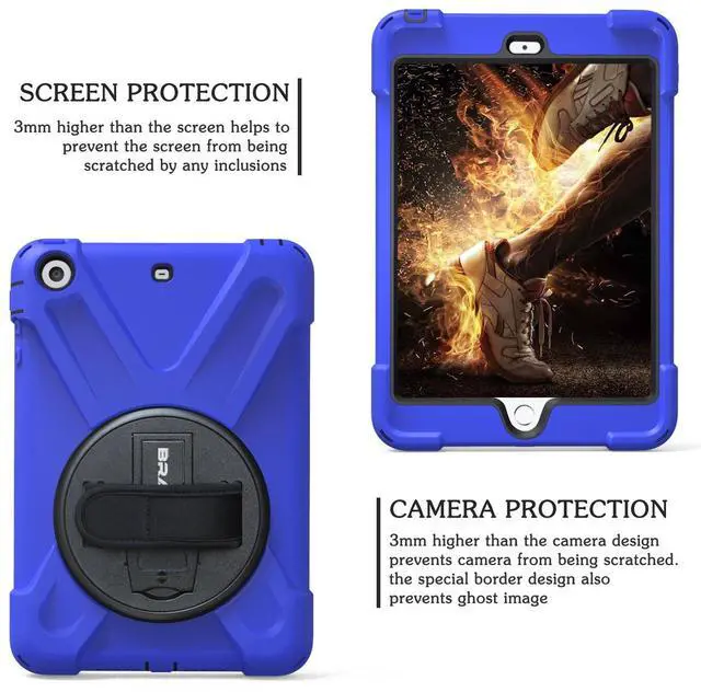 Alt view image 5 of 5 - BRAECN for iPad Mini 1/2/3 Case with 360 Rotating Stand,Hand Grip Strap,Shoulder Strap for Apple iPad Mini1st, 2nd and 3rd Generation Case-Blue