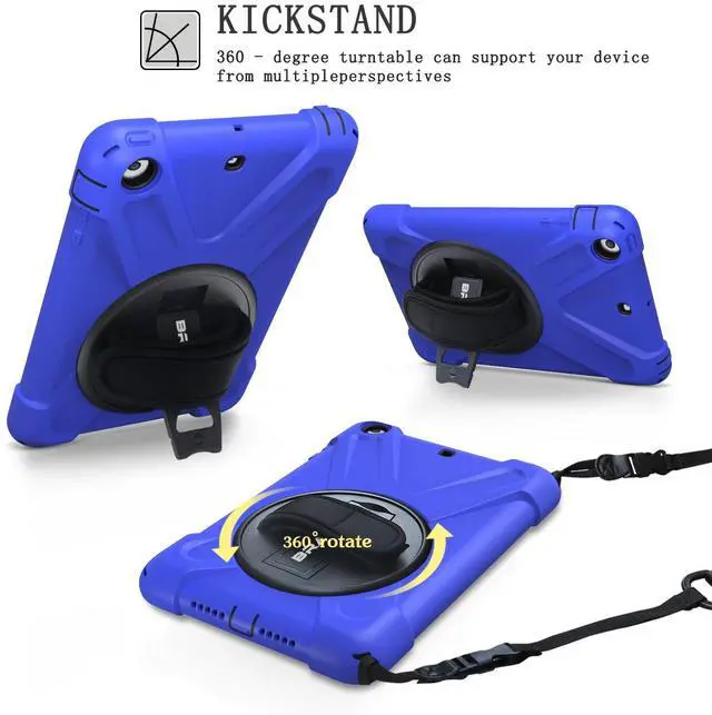 Alt view image 3 of 5 - BRAECN for iPad Mini 1/2/3 Case with 360 Rotating Stand,Hand Grip Strap,Shoulder Strap for Apple iPad Mini1st, 2nd and 3rd Generation Case-Blue