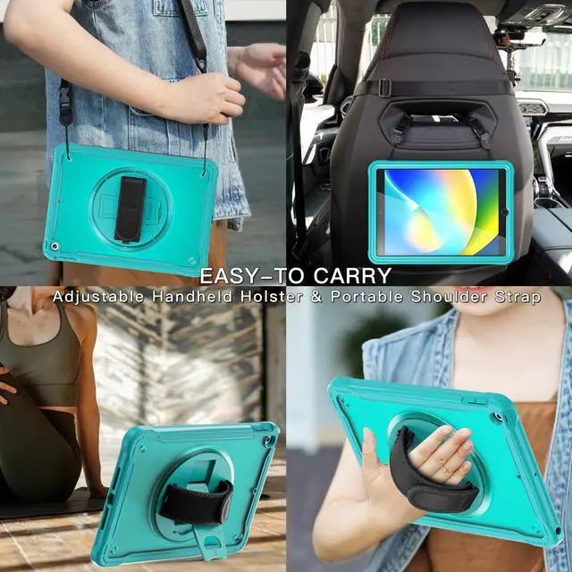 Alt view image 5 of 5 - BRAECNstock Case for iPad 9th/8th/7th Generation 10.2 inch 2021/2020/2019,Fully Rugged Protective Cover for Kids with Pencil Holder,Screen Protector,360 Rotating Stand & Hand Strap,Light Blue