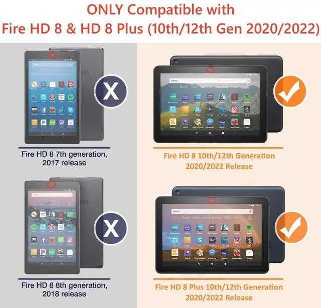 Alt view image 2 of 5 - BYCeKe Case for Fire HD 8 & Fire HD 8 Plus Tablet (12th Generation/10th Generation, 2024/2022/2020 Release), Premium PU Leather Folio Stand Cover Case with Auto Wake/Sleep, Bookshelf Cat