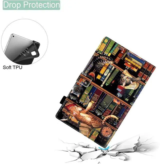 Alt view image 3 of 5 - BYCeKe Case for Fire HD 8 & Fire HD 8 Plus Tablet (12th Generation/10th Generation, 2024/2022/2020 Release), Premium PU Leather Folio Stand Cover Case with Auto Wake/Sleep, Bookshelf Cat