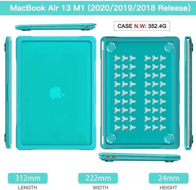 Alt view image 5 of 5 - BYCeKe Ultimate Matte Protection Case for MacBook Air 13 inch M1 2022-2018 A2337 A2179 A1932 Matte Soft Anti-Scratch Microfiber Military Grade Shockproof for Mac Air M1 Case&Keyboard Cover,Cyan