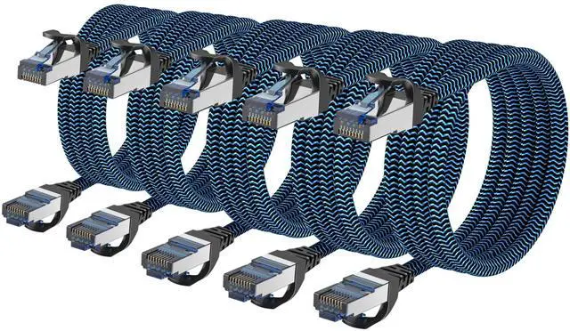 Main image of CABNEER Cat8 Ethernet Cable 10 ft 5 Pack, High Speed 40Gbps 2000MHz, Braided, Blue, Compatible with Router, Modem, Laptop, PC, Gaming