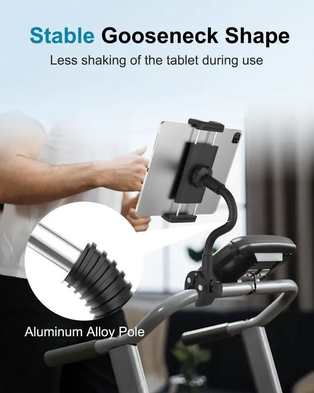 Alt view image 4 of 5 - CANHET Tablet Holder for Wheelchair/Stroller/Spin Bike/Treadmill/Mic Stand/Boat/Handlebar Clamp, 360deg Gooseneck Mount with Adjustable Arm for 4-13" iPad Pro Air Mini, Phone, Galaxy Z Fold, Fire HD