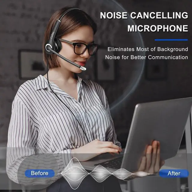 Alt view image 2 of 5 - Callez Wired Computer Headset, 3.5mm/USB-C Headset with Mic Noise Cancelling, Cell Phone Headphone for PC Laptop Mac iPhone Samsung Zoom Teams Call Center Home Office Work, in-line Controls