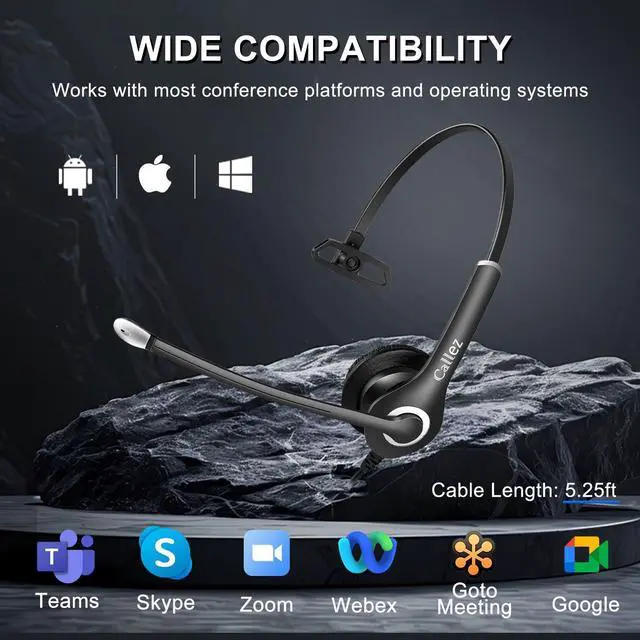 Alt view image 4 of 5 - Callez Wired Computer Headset, 3.5mm/USB-C Headset with Mic Noise Cancelling, Cell Phone Headphone for PC Laptop Mac iPhone Samsung Zoom Teams Call Center Home Office Work, in-line Controls