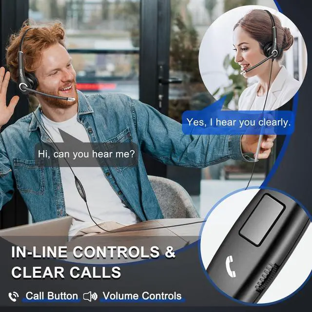 Alt view image 5 of 5 - Callez Wired Computer Headset, 3.5mm/USB-C Headset with Mic Noise Cancelling, Cell Phone Headphone for PC Laptop Mac iPhone Samsung Zoom Teams Call Center Home Office Work, in-line Controls