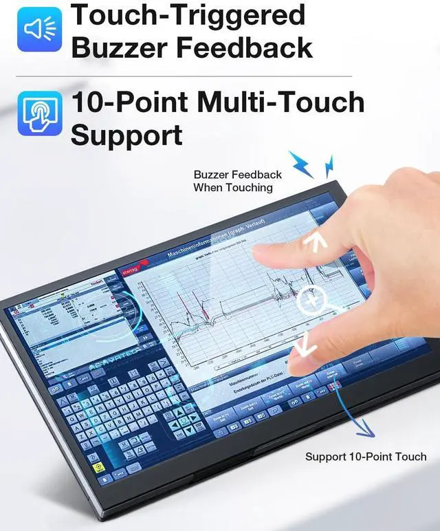Alt view image 5 of 5 - WINGCOOL 7 Inch Mini Touchscreen Monitor Tiny Industrial Grade Small HDMI/USB Portable Display, 1024x600,Responsive Smooth Touch, Built-In Buzzer Compatible With Desktop Pc Windows10/11/Android/Linux