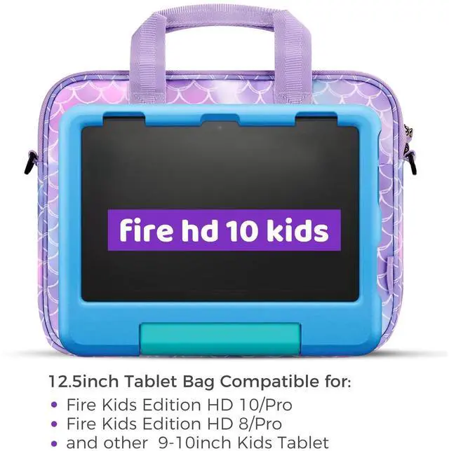 Alt view image 3 of 5 - Choco Mocha Kids Tablet Sleeve Bag for Girls, 12.5 Inch Tablet Carrying Case for Fire 7 8 10 HD 8 10, iPad Bag for Kid,Chromebook, Kindle Kids Edition, Mermaid Purple