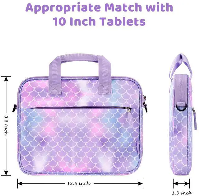 Alt view image 4 of 5 - Choco Mocha Kids Tablet Sleeve Bag for Girls, 12.5 Inch Tablet Carrying Case for Fire 7 8 10 HD 8 10, iPad Bag for Kid,Chromebook, Kindle Kids Edition, Mermaid Purple