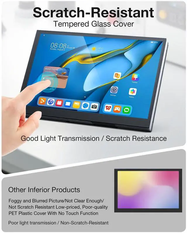 Alt view image 3 of 5 - WINGCOOL 7 Inch Mini Touchscreen Monitor Tiny Industrial Grade Small HDMI/USB Portable Display, 1024x600,Responsive Smooth Touch, Built-In Buzzer Compatible With Desktop Pc Windows10/11/Android/Linux