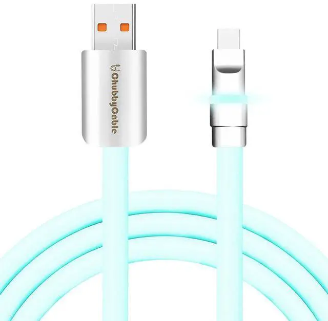 Main image of chubbycable Neon Chubby - Fast Charge Cable with Smart Light RGB Color Gradual Light Up LED USB Charging Cable, Light Blue, USB-A to Type-C, 1.64 FT