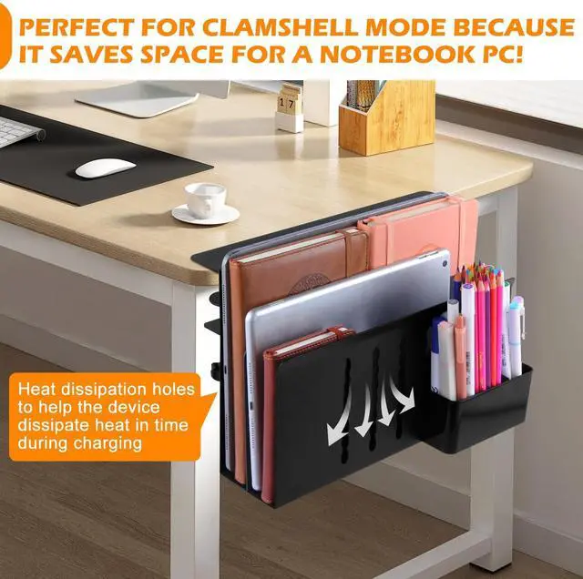 Alt view image 3 of 5 - CIBOTIES Desk Side Storage Holder Organizer for Laptop Clamp-On Shelf, Drilling Standing Drawer, Office Supplies & Studio Essentials (Black)