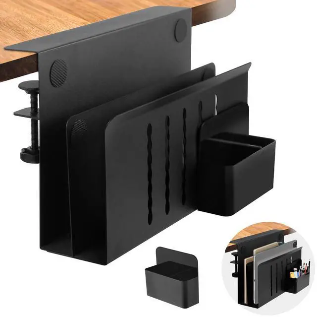 Main image of CIBOTIES Desk Side Storage Holder Organizer for Laptop Clamp-On Shelf, Drilling Standing Drawer, Office Supplies & Studio Essentials (Black)