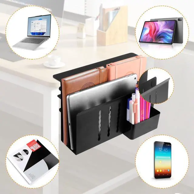 Alt view image 4 of 5 - CIBOTIES Desk Side Storage Holder Organizer for Laptop Clamp-On Shelf, Drilling Standing Drawer, Office Supplies & Studio Essentials (Black)
